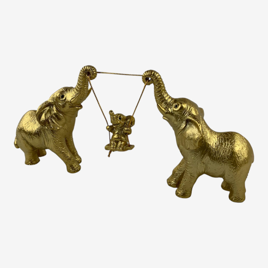 Gold-Tone Elephant Pair Figurine with Swinging Calf | Home Decor