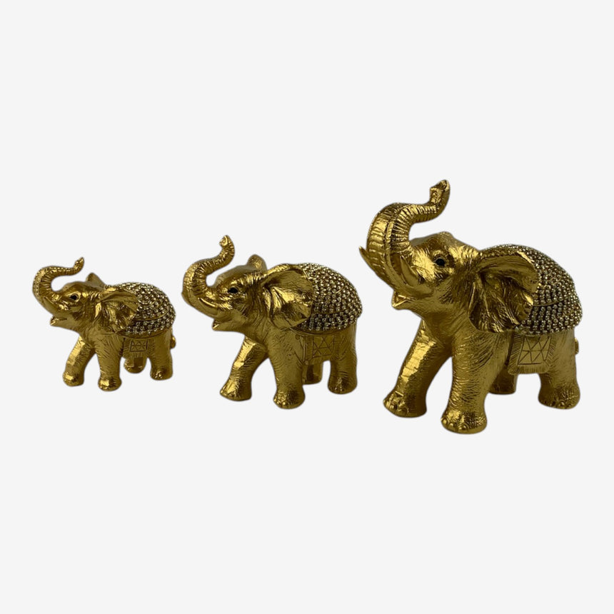 Gold Elephant Figurine Trio with Crystal Saddles | Home Decor
