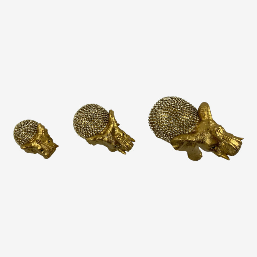 Gold Elephant Figurine Trio with Crystal Saddles | Home Decor