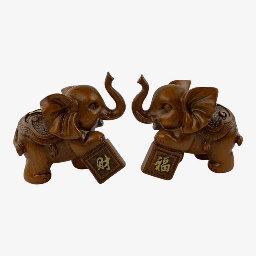 Wood Elephant with Gold Accents and Plaques | Home Decor