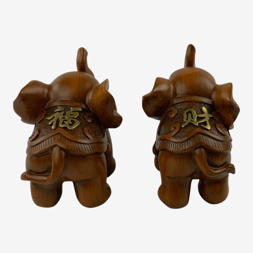 Wood Elephant with Gold Accents and Plaques | Home Decor