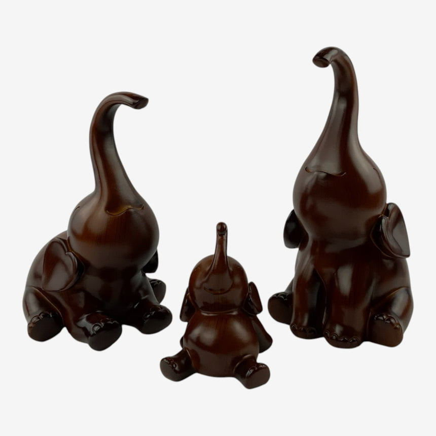 Sitting Wood Elephant Figurines Set of 3 | Home Decor