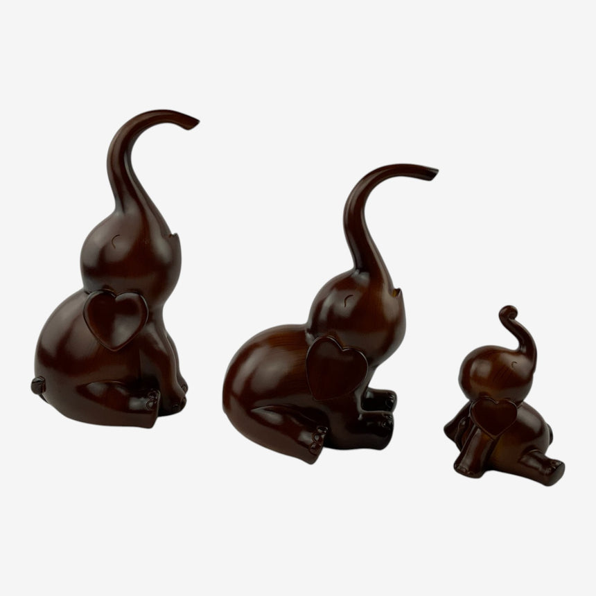 Sitting Wood Elephant Figurines Set of 3 | Home Decor