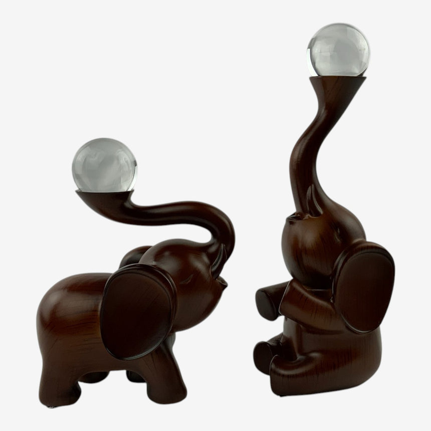 Elephant Figurines with Glass Spheres | Home Decor