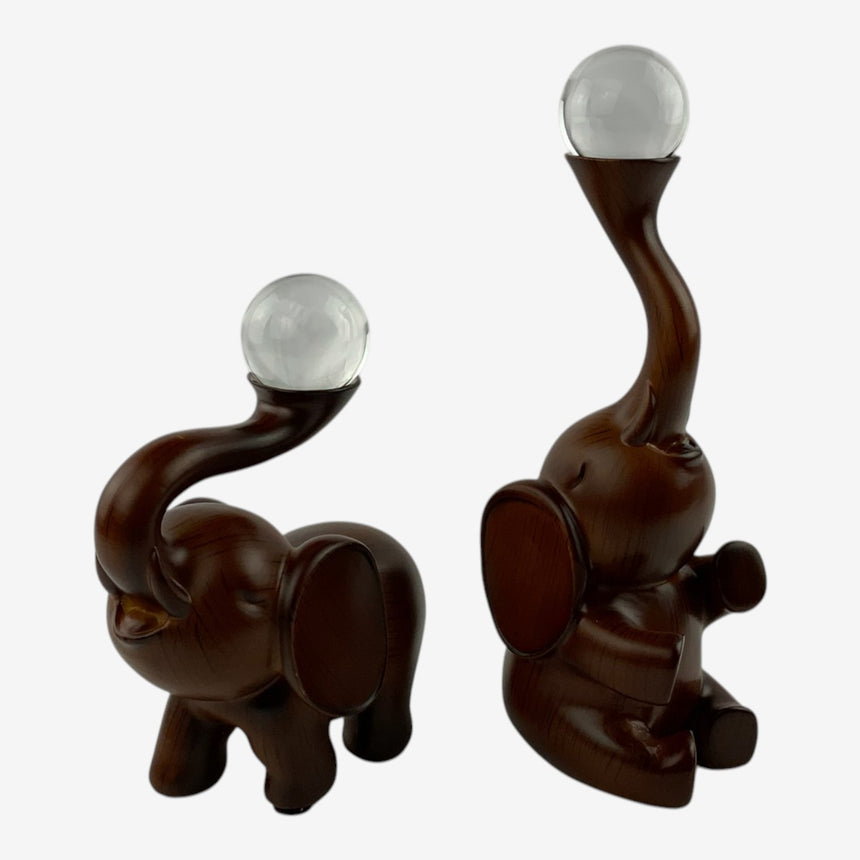 Elephant Figurines with Glass Spheres | Home Decor