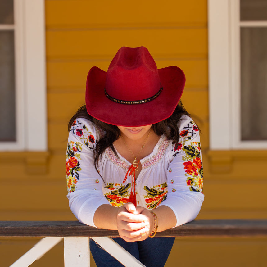 Bold Red Wool Felt Cowboy Hat with Studded Slim Hatband | Hats
