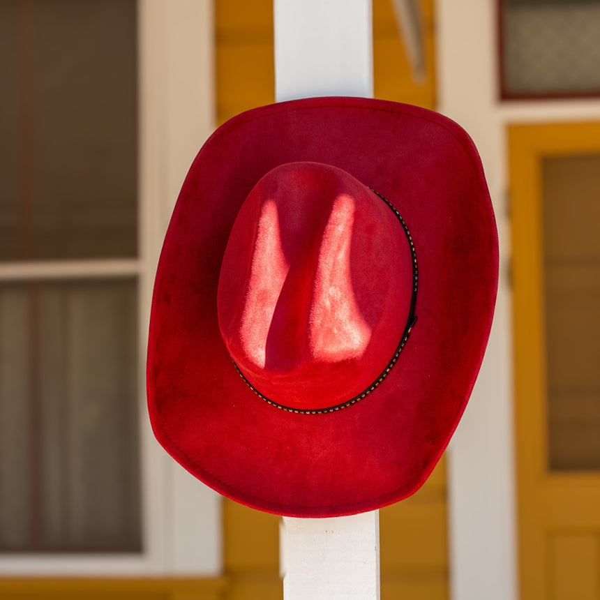 Bold Red Wool Felt Cowboy Hat with Studded Slim Hatband | Hats