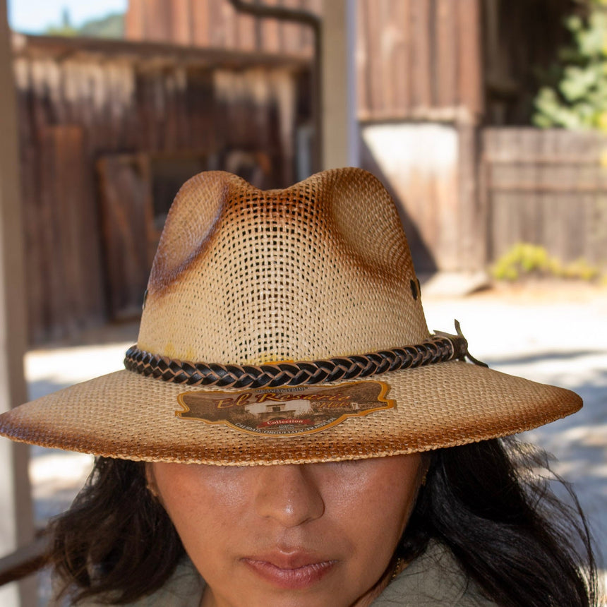 Wide-Brim Woven Straw Safari — Burnt Edge & Braided Band | Hats
