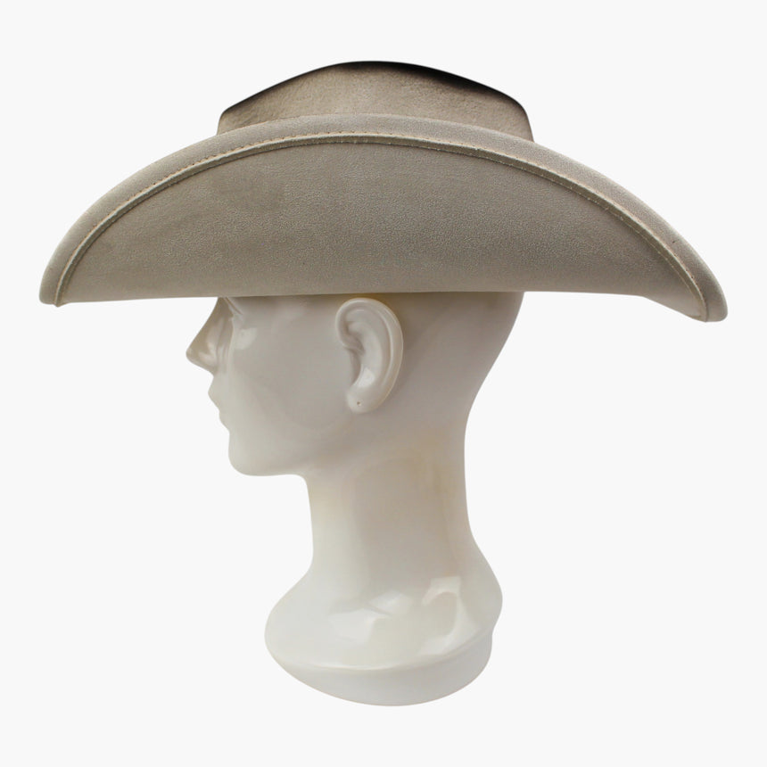 Amber-Tone Faux-Suede Western hat, Smoke colorway in profile showing the gray to charcoal fade across the crown