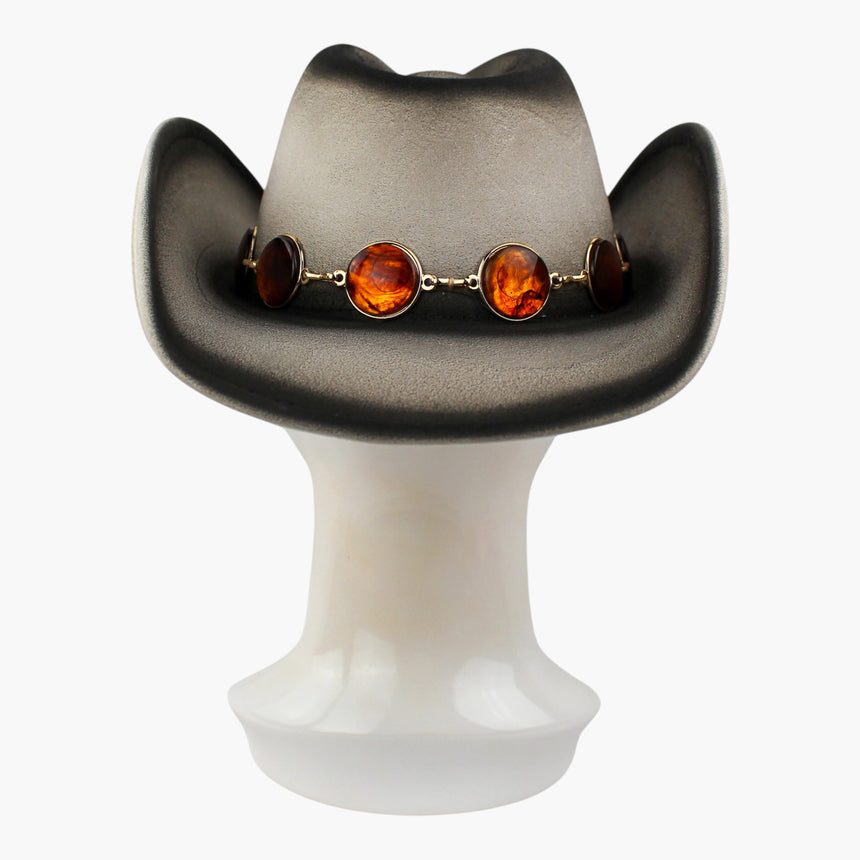 Amber-Tone Faux-Suede Western hat, front view of the Smoke colorway showing the gray to charcoal gradient behind the band