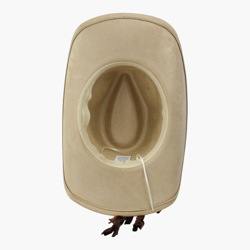 Braided-Cord Faux-Suede Western hat, underside of the Sand colorway showing the ivory sweatband ring in the crown lining
