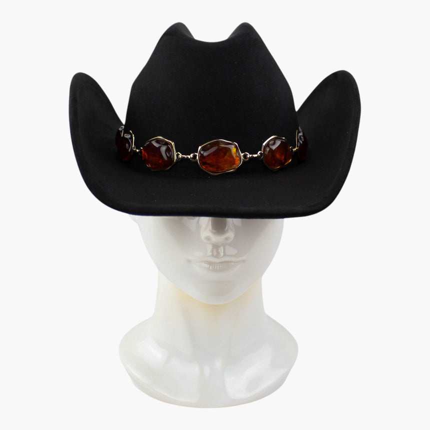 Chunk-Cabochon Faux-Suede Western hat, front view of the Black colorway showing the graduated cabochons across the band
