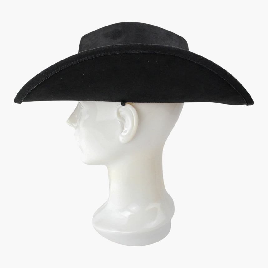 Diamond-Jacquard Faux-Suede Western hat, Black colorway in profile showing the unbroken side sweep of the brim