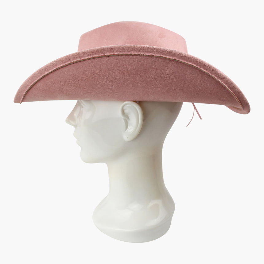Diamond-Jacquard Faux-Suede Western hat, Pink colorway in profile showing the adjuster cord hanging free below the brim