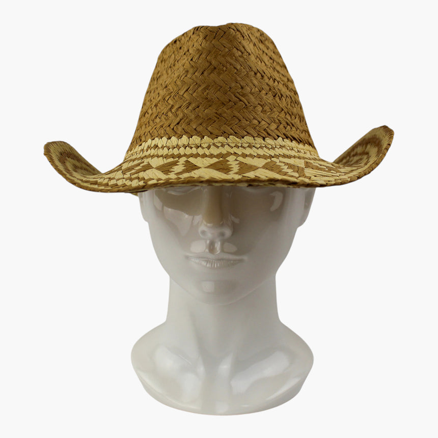 Diamond-Weave Straw Western hat, front view of the Camel colorway showing the warm tan crown above the diamond brim