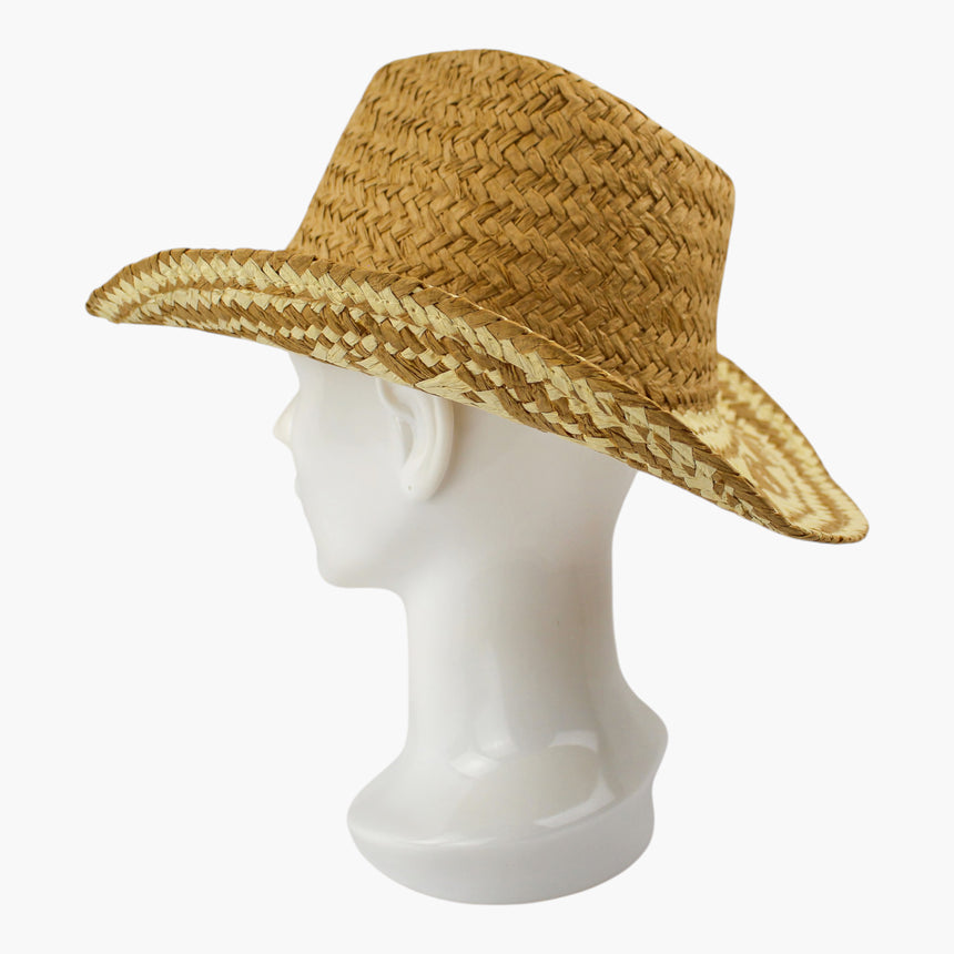 Diamond-Weave Straw Western hat, Camel colorway at a three-quarter angle showing the plaited crown and the diamond brim