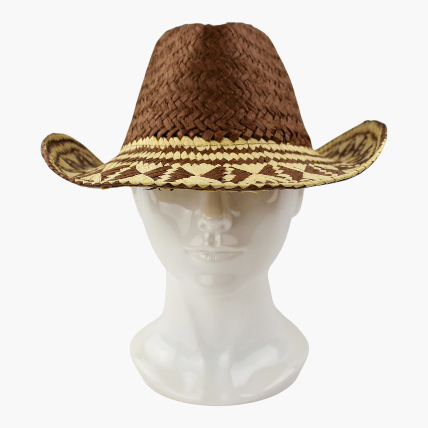 Diamond-Weave Straw Western hat, front view of the Rust colorway showing the cream diamond weave across the brim