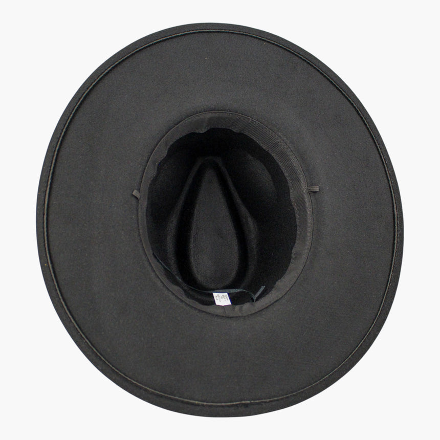 Leopard-Strap Felt Fedora hat, underside showing the black grosgrain sweatband and its stitched-in size label