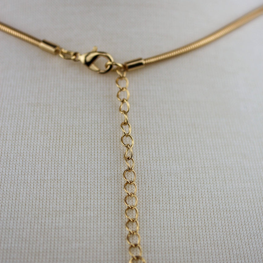 Two-Tone Open Heart Necklace — Wood & Alloy, 2 Colors, clasp detail, gold colorway