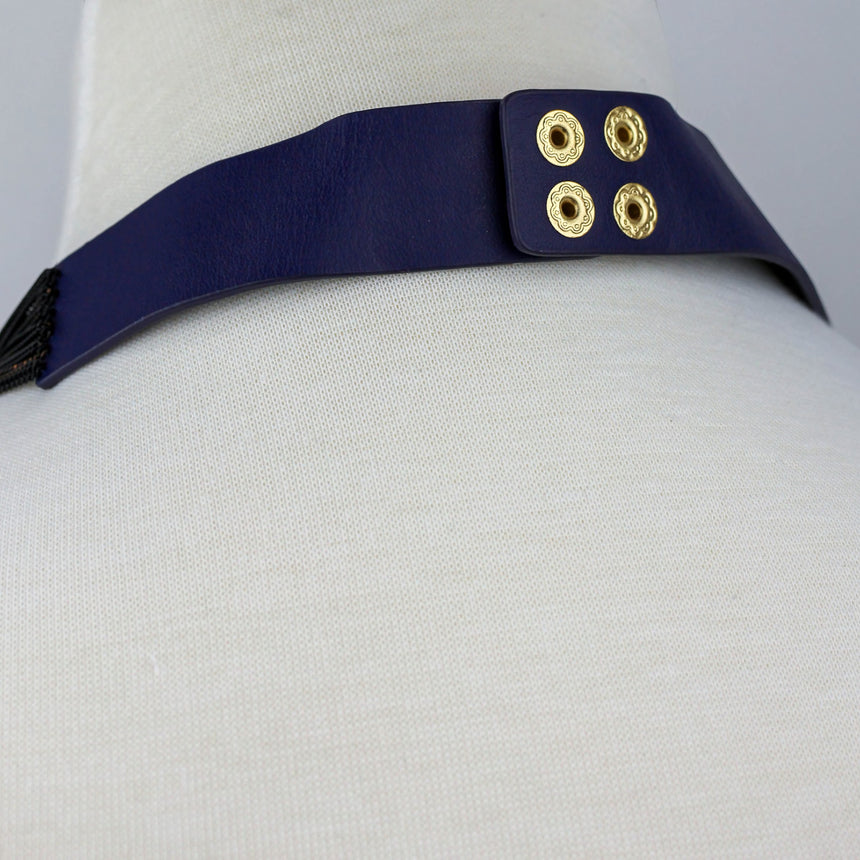 Multi-Strand Chain Necklace — Two-Tone Alloy, Draped Layers, wide band closure with gold-tone studs at the back