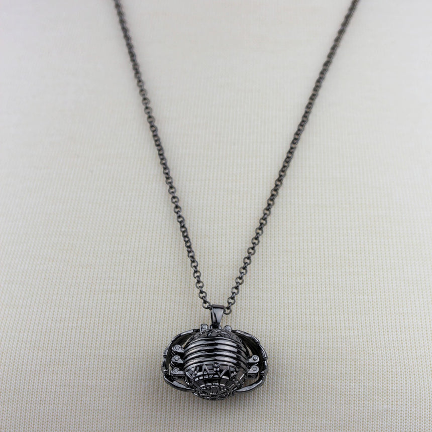 Expanding Photo Ball Locket — Gunmetal or Rose Gold Tone Alloy, gunmetal finish closed locket close-up