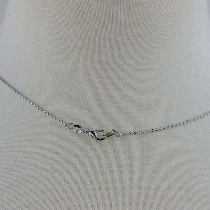 White Beaded Loop Necklace — Glass Seed Beads, Ball Chain, back view of the lobster clasp