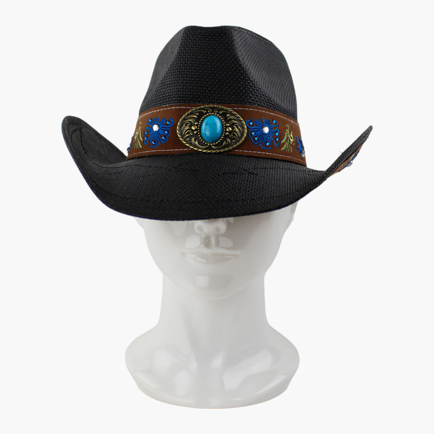 Scrolled-Concho Straw Western — Cattleman Crown, Rhinestone Band | Hats