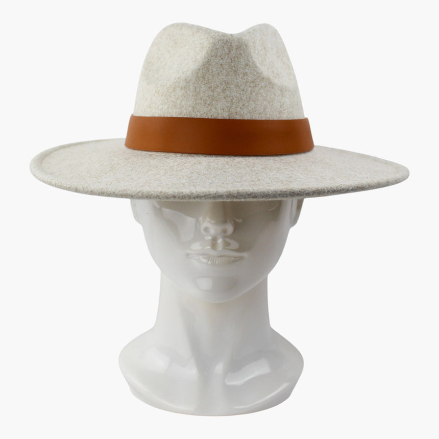 Plain-Strap Felt Fedora hat, front view showing the plain strap running unbroken across the crown base
