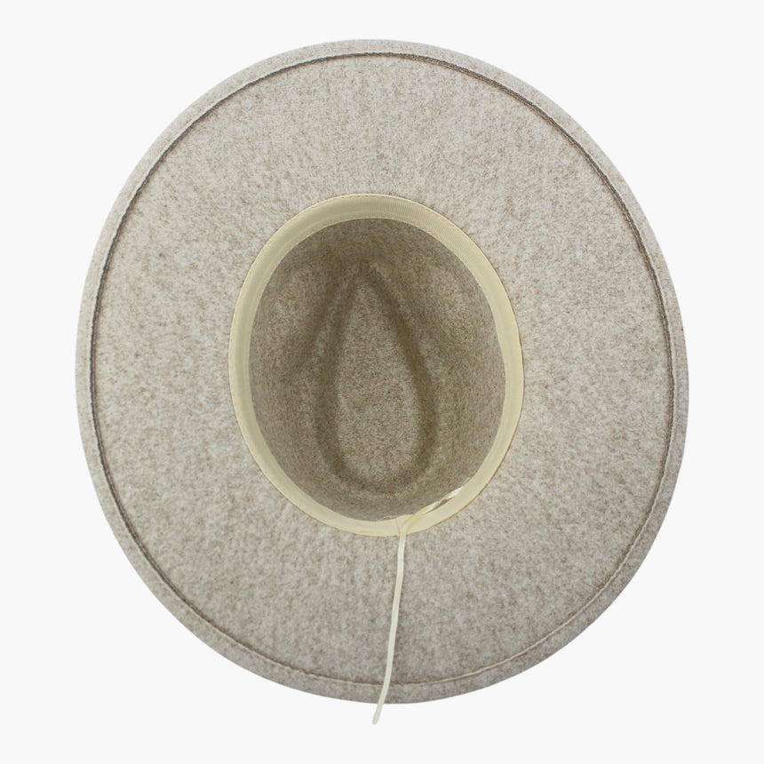 Plain-Strap Felt Fedora hat, underside showing the cream sweatband ring and the adjuster cord at the back