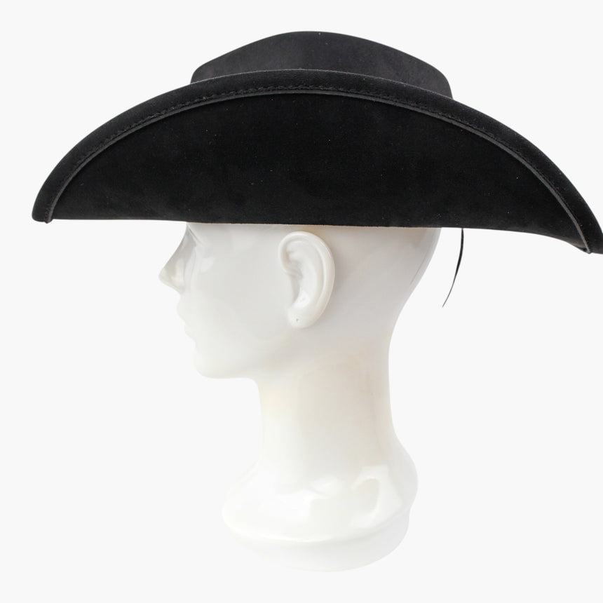 Red-Teardrop Faux-Suede Western hat, Black colorway in profile showing the crown standing above the rolled brim