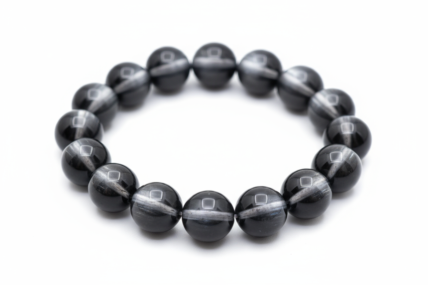 Silver Obsidian  size 12mm elastic bracelet