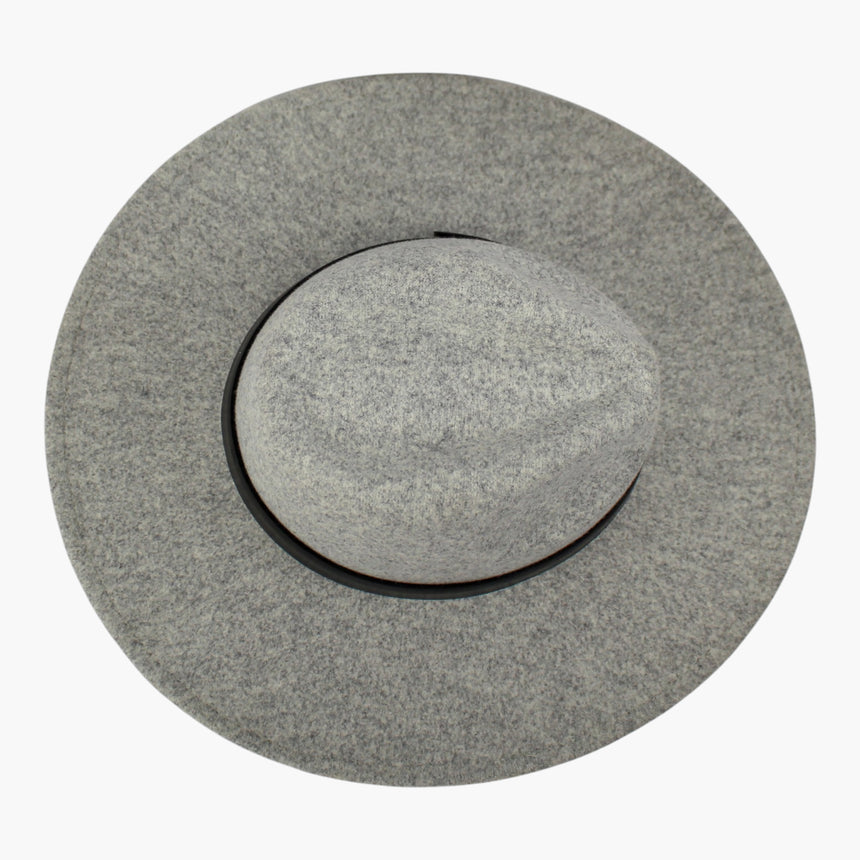 Snap-Stud Felt Fedora hat, seen from above showing the slim strap ringing the crown base