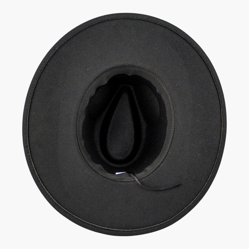 Triple-Cord Felt Fedora hat, underside showing the black sweatband ring and the adjuster cord at the back